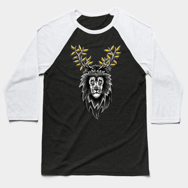 Deer Lion Baseball T-Shirt by c0y0te7